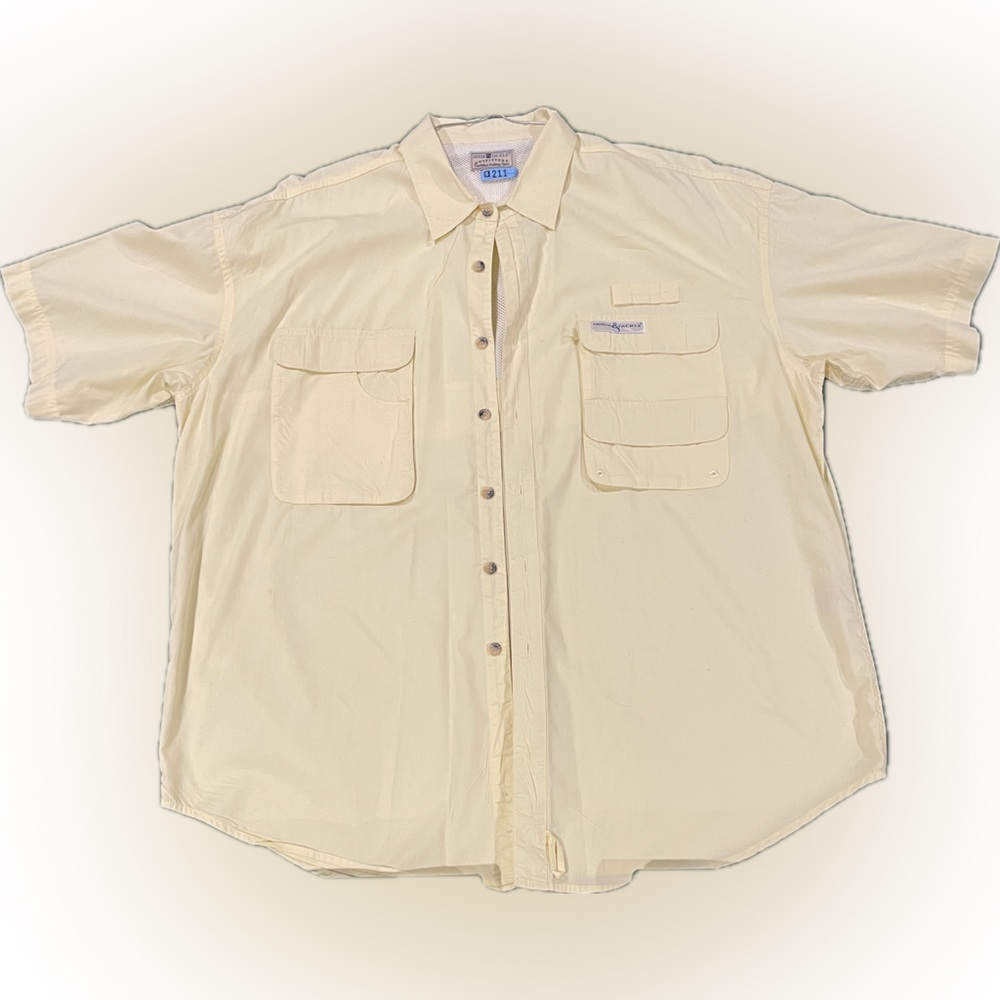 Men’s Yellow Short-sleeved Casual Button Down Shirt Hook & Tackle